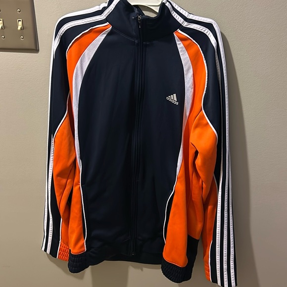 Navy adidas striped zip up jacket - Picture 1 of 4
